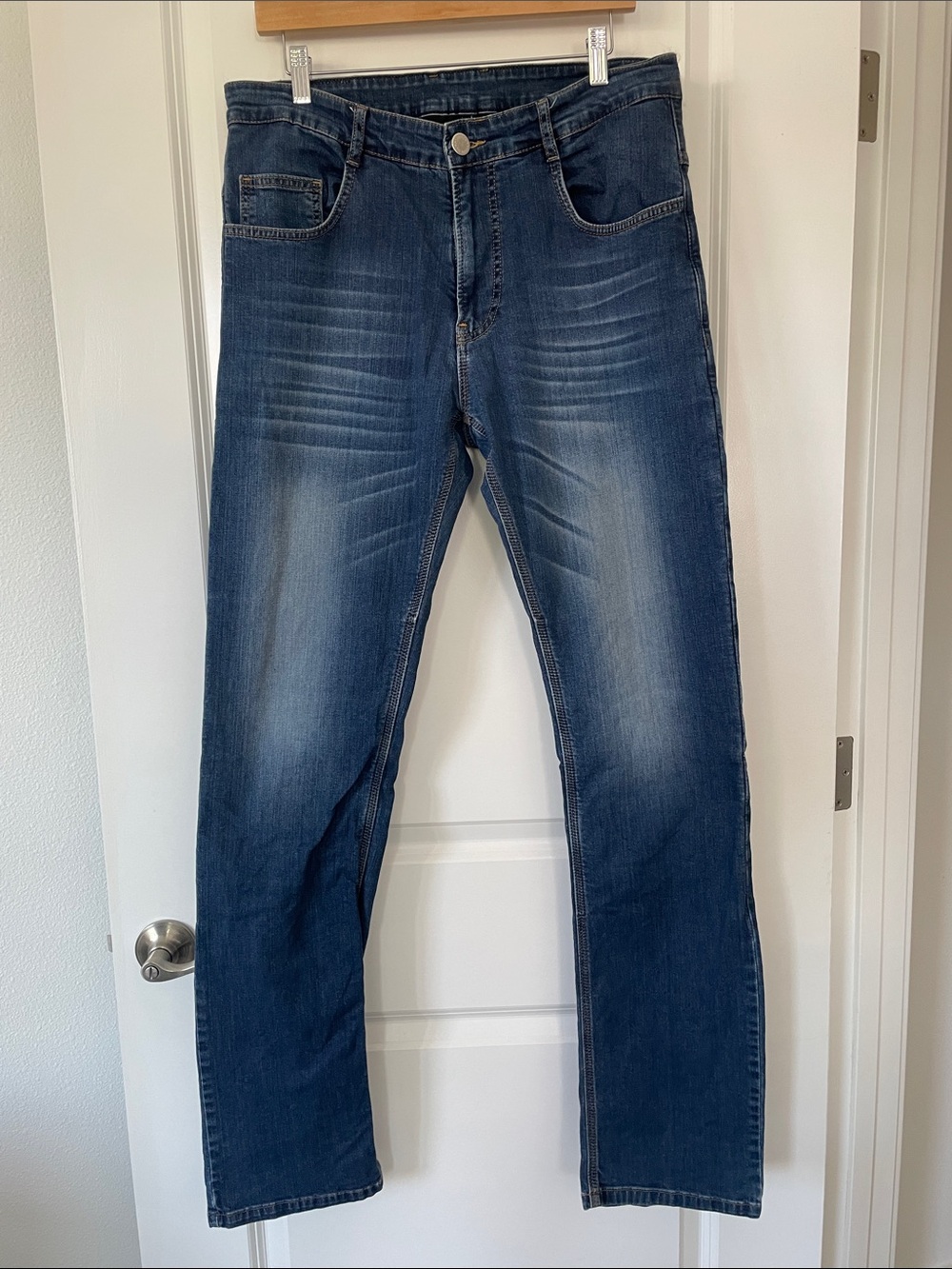 Men's Straight Leg Motorcycle reinforced denim jeans in Faded Dark Blue